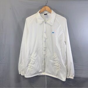 Obey Jacket Mens Large White Coach Windbreaker Snap Front Back Logo Nylon Lined